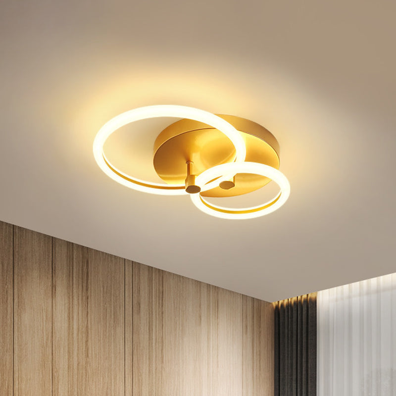 Simple 2/3-Loop Semi Mount Lighting Acrylic 16"/19" Wide LED Bedroom Flush Ceiling Lamp in Gold Gold 16" Clearhalo 'Ceiling Lights' 'Close To Ceiling Lights' 'Close to ceiling' 'Semi-flushmount' Lighting' 798765