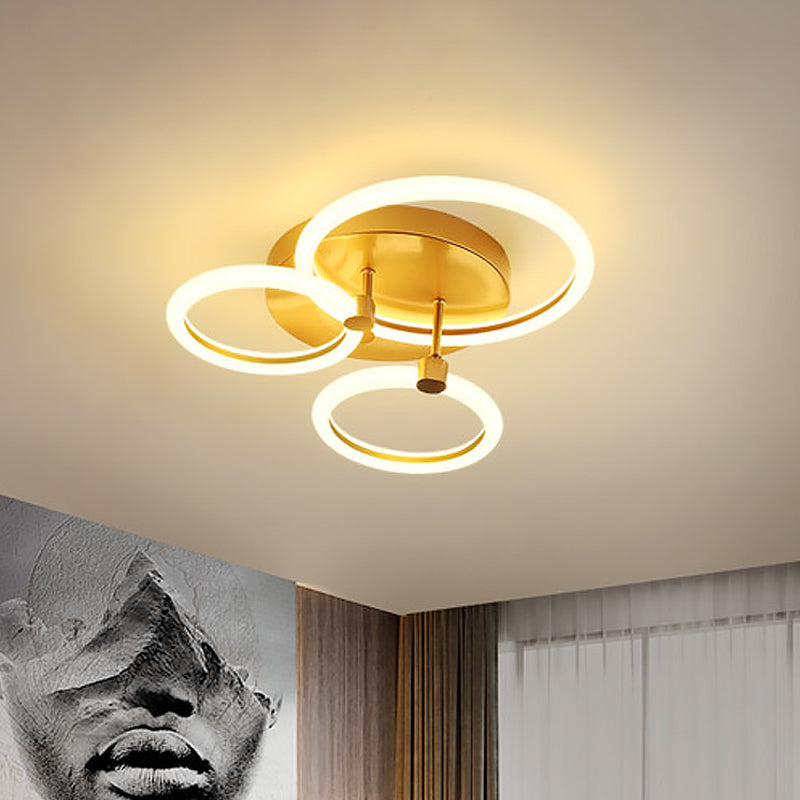 Simple 2/3-Loop Semi Mount Lighting Acrylic 16"/19" Wide LED Bedroom Flush Ceiling Lamp in Gold Gold 19" Clearhalo 'Ceiling Lights' 'Close To Ceiling Lights' 'Close to ceiling' 'Semi-flushmount' Lighting' 798769