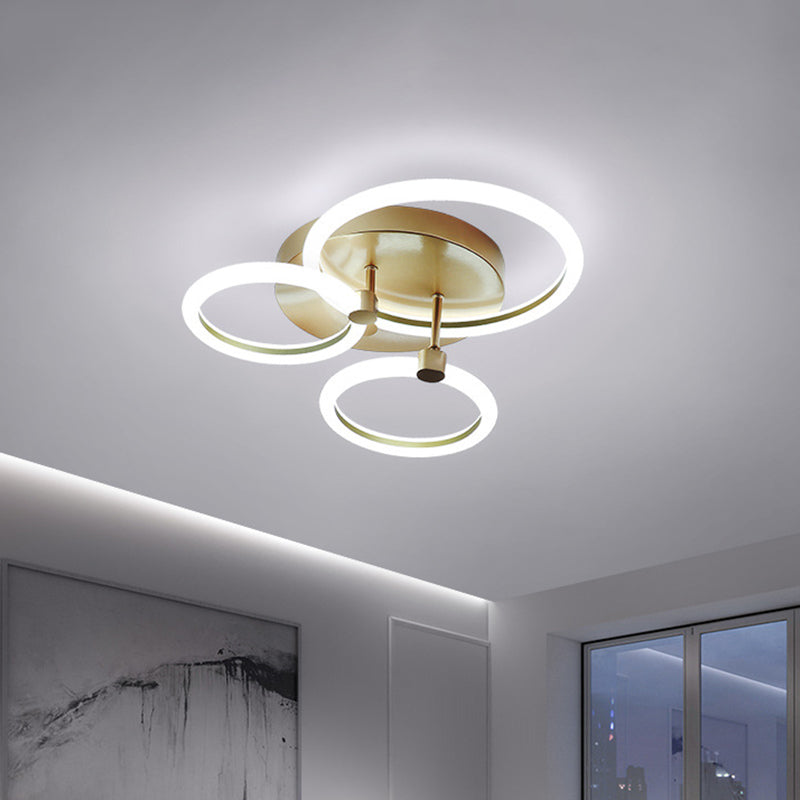 Simple 2/3-Loop Semi Mount Lighting Acrylic 16"/19" Wide LED Bedroom Flush Ceiling Lamp in Gold Clearhalo 'Ceiling Lights' 'Close To Ceiling Lights' 'Close to ceiling' 'Semi-flushmount' Lighting' 798770