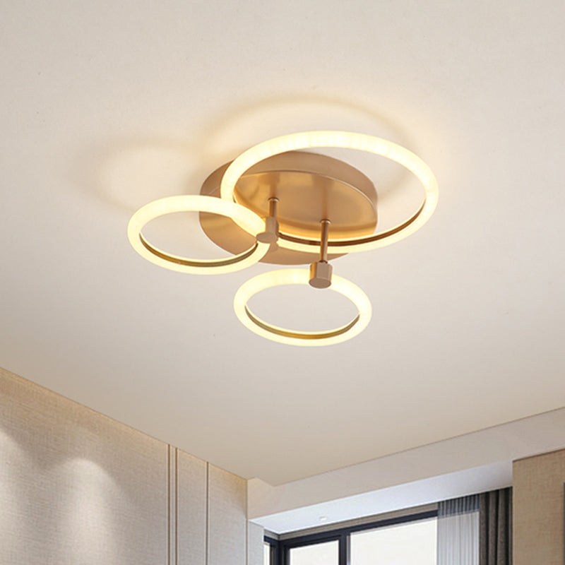 Simple 2/3-Loop Semi Mount Lighting Acrylic 16"/19" Wide LED Bedroom Flush Ceiling Lamp in Gold Clearhalo 'Ceiling Lights' 'Close To Ceiling Lights' 'Close to ceiling' 'Semi-flushmount' Lighting' 798771