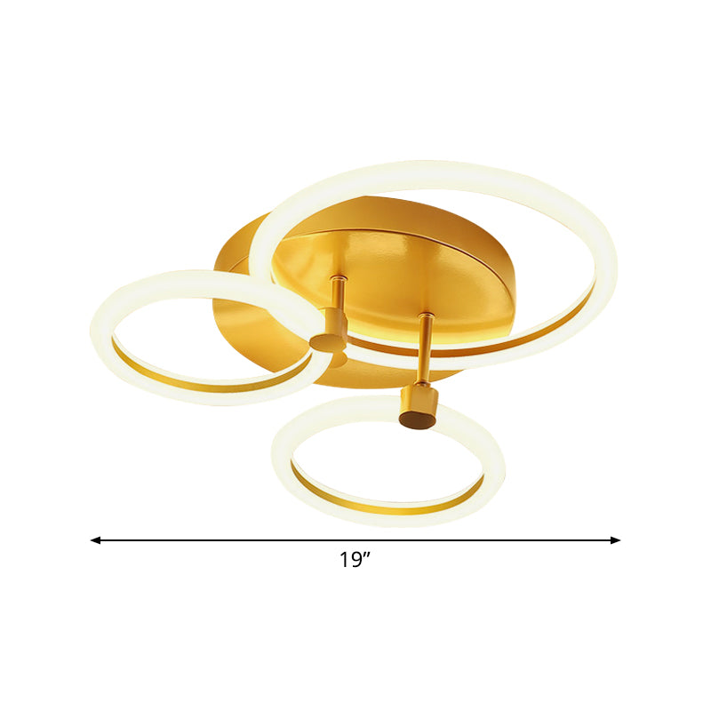 Simple 2/3-Loop Semi Mount Lighting Acrylic 16"/19" Wide LED Bedroom Flush Ceiling Lamp in Gold Clearhalo 'Ceiling Lights' 'Close To Ceiling Lights' 'Close to ceiling' 'Semi-flushmount' Lighting' 798773