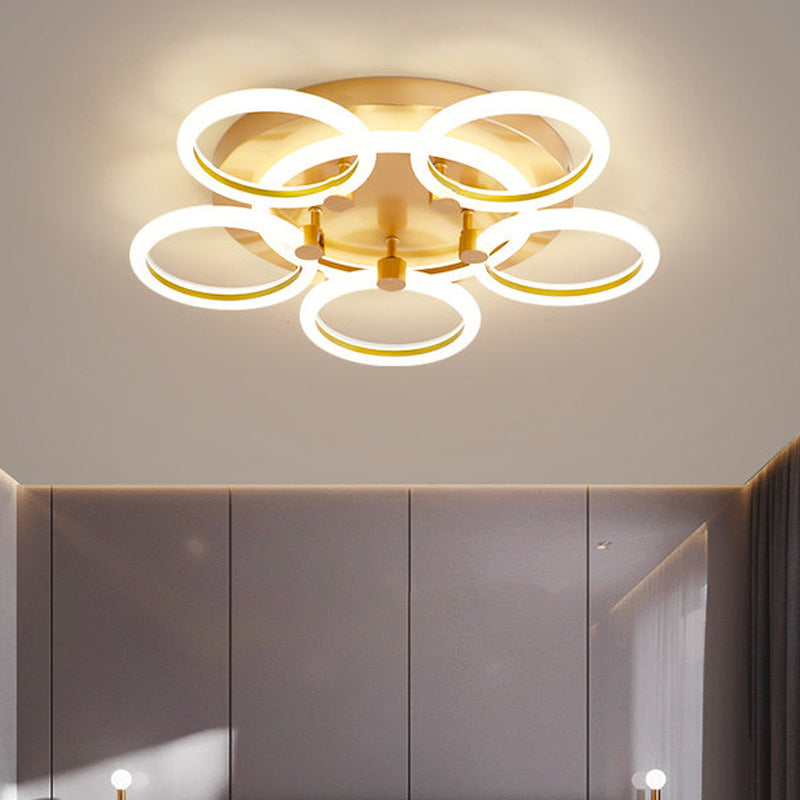 Acrylic Halo Ring Semi Flushmount Modernism 5 Heads Gold LED Close to Ceiling Lighting Gold Clearhalo 'Ceiling Lights' 'Close To Ceiling Lights' 'Close to ceiling' 'Semi-flushmount' Lighting' 798774