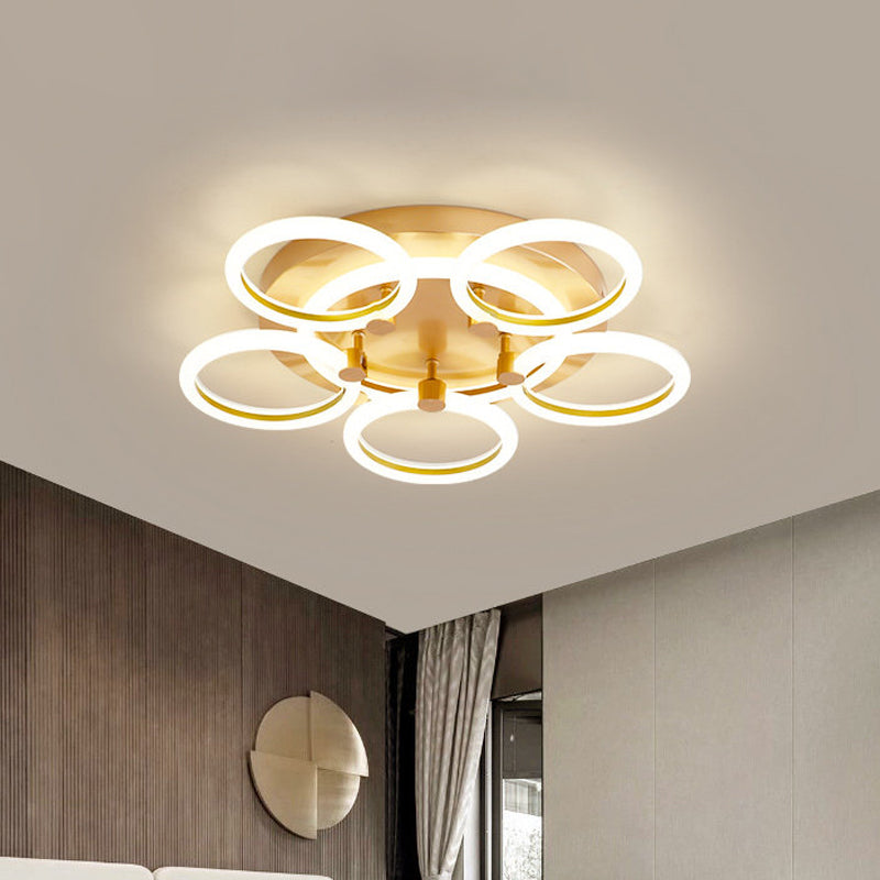 Acrylic Halo Ring Semi Flushmount Modernism 5 Heads Gold LED Close to Ceiling Lighting Clearhalo 'Ceiling Lights' 'Close To Ceiling Lights' 'Close to ceiling' 'Semi-flushmount' Lighting' 798775