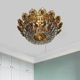 Beveled Crystal Bowl Flush Mount Lighting Traditional 4 Heads Bedroom Ceiling Lamp in Brass Brass Clearhalo 'Ceiling Lights' 'Close To Ceiling Lights' 'Close to ceiling' 'Flush mount' Lighting' 798792