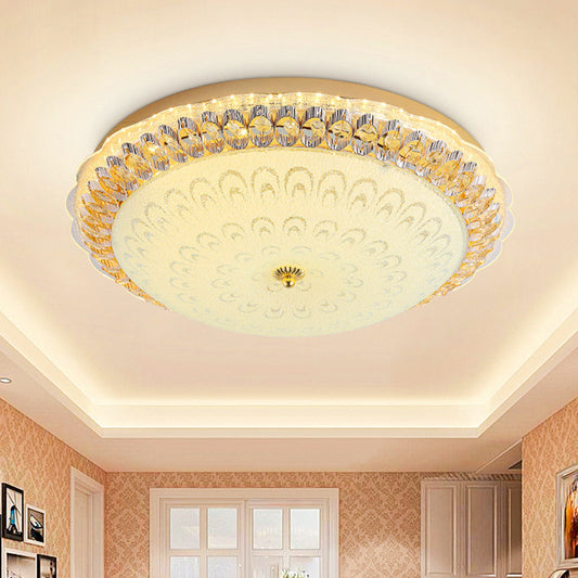 16"/19.5" W LED Bowl Shade Flush Ceiling Light Contemporary Gold Finish Crystal Flush Mount with Opal Texture Glass Shade Clearhalo 'Ceiling Lights' 'Close To Ceiling Lights' 'Close to ceiling' 'Flush mount' Lighting' 798797