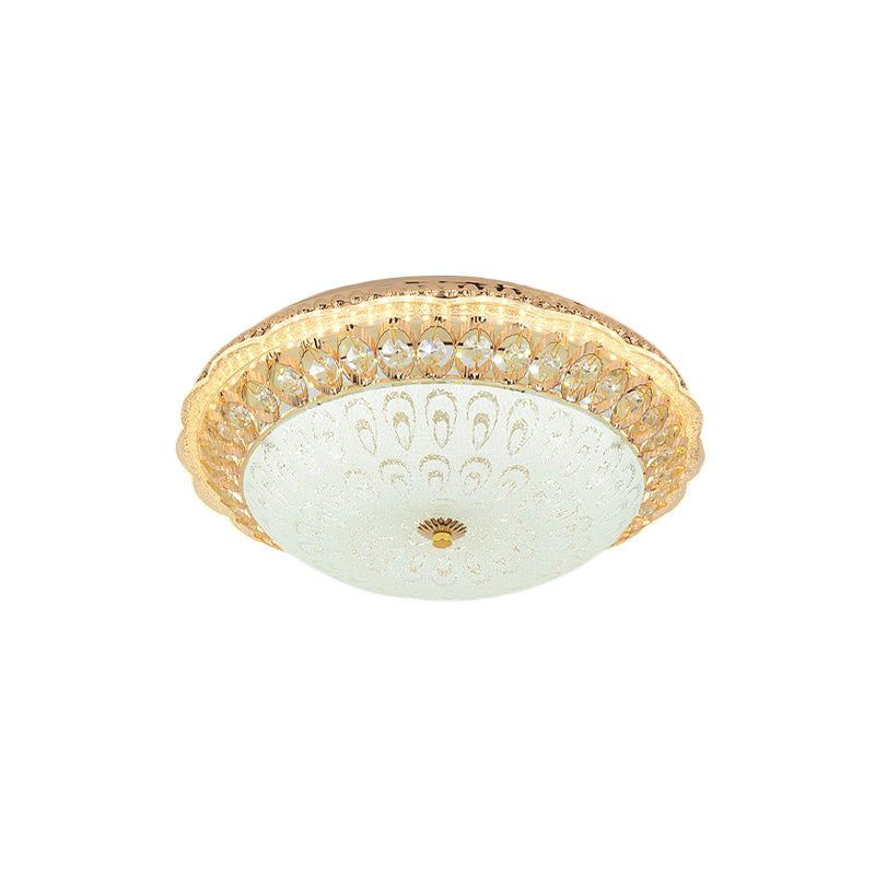 16"/19.5" W LED Bowl Shade Flush Ceiling Light Contemporary Gold Finish Crystal Flush Mount with Opal Texture Glass Shade Clearhalo 'Ceiling Lights' 'Close To Ceiling Lights' 'Close to ceiling' 'Flush mount' Lighting' 798798