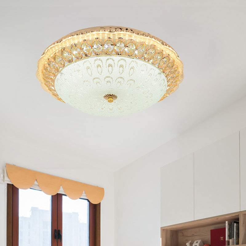 16"/19.5" W LED Bowl Shade Flush Ceiling Light Contemporary Gold Finish Crystal Flush Mount with Opal Texture Glass Shade Clearhalo 'Ceiling Lights' 'Close To Ceiling Lights' 'Close to ceiling' 'Flush mount' Lighting' 798801