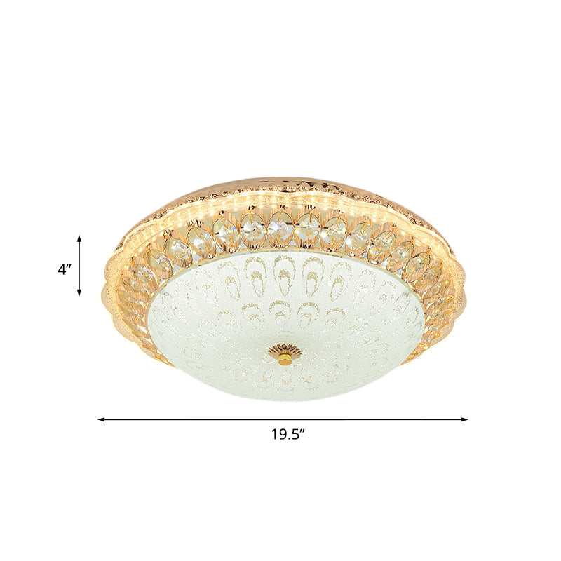 16"/19.5" W LED Bowl Shade Flush Ceiling Light Contemporary Gold Finish Crystal Flush Mount with Opal Texture Glass Shade Clearhalo 'Ceiling Lights' 'Close To Ceiling Lights' 'Close to ceiling' 'Flush mount' Lighting' 798804