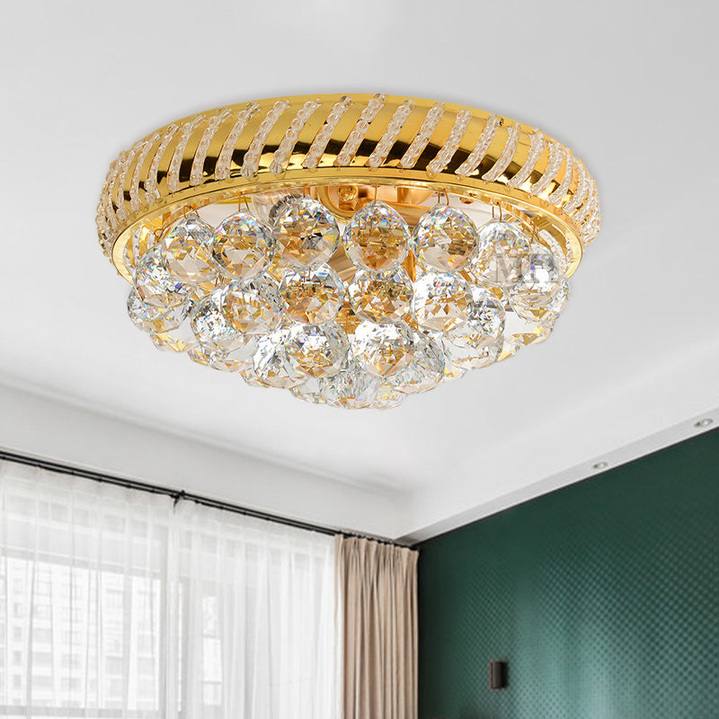 Conic Crystal Ball Flushmount Light Modernist 3/4 Bulbs Bedroom Close to Ceiling Lamp in Gold Clearhalo 'Ceiling Lights' 'Close To Ceiling Lights' 'Close to ceiling' 'Flush mount' Lighting' 798811