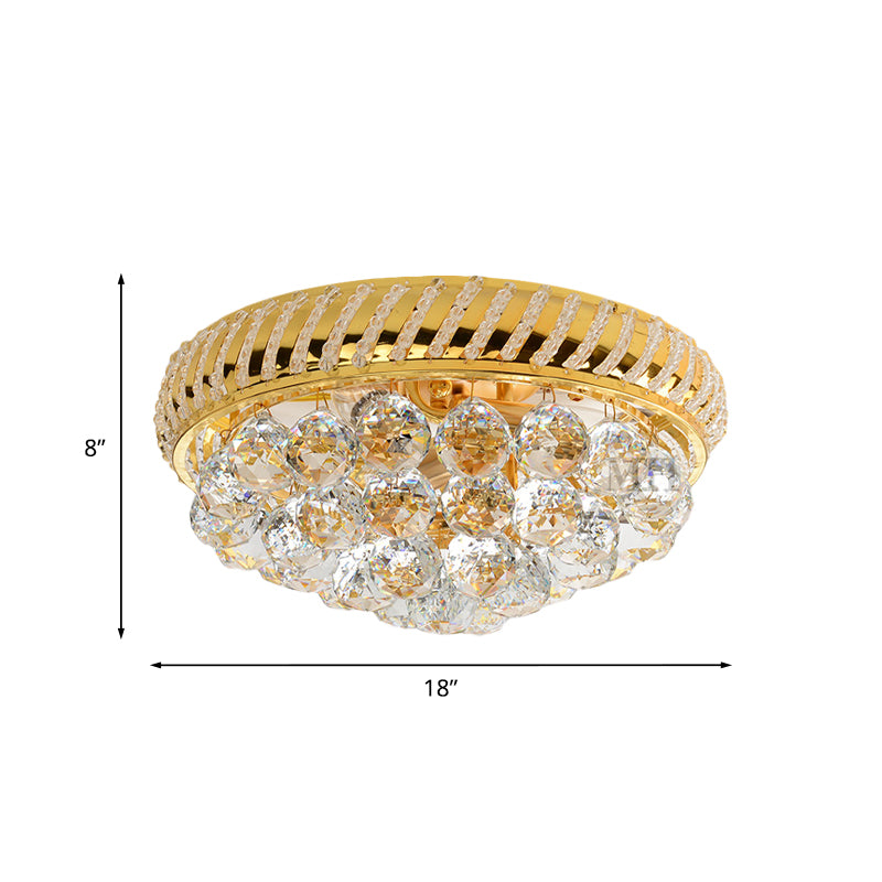 Conic Crystal Ball Flushmount Light Modernist 3/4 Bulbs Bedroom Close to Ceiling Lamp in Gold Clearhalo 'Ceiling Lights' 'Close To Ceiling Lights' 'Close to ceiling' 'Flush mount' Lighting' 798813