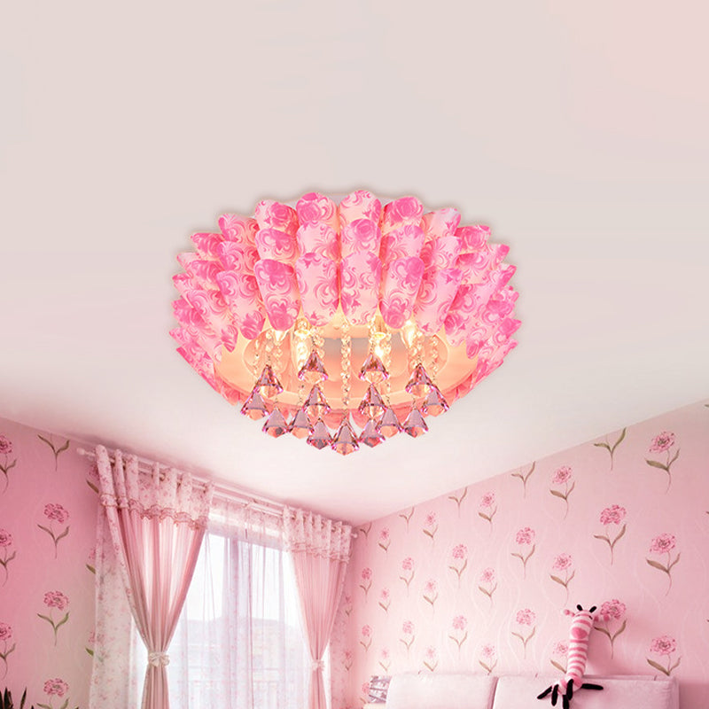 5 Lights Flush Mount Lamp Modernism Blossom Crystal Ceiling Lighting in Pink/Purple for Bedroom Clearhalo 'Ceiling Lights' 'Close To Ceiling Lights' 'Close to ceiling' 'Flush mount' Lighting' 798815