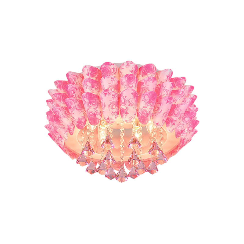 5 Lights Flush Mount Lamp Modernism Blossom Crystal Ceiling Lighting in Pink/Purple for Bedroom Clearhalo 'Ceiling Lights' 'Close To Ceiling Lights' 'Close to ceiling' 'Flush mount' Lighting' 798816