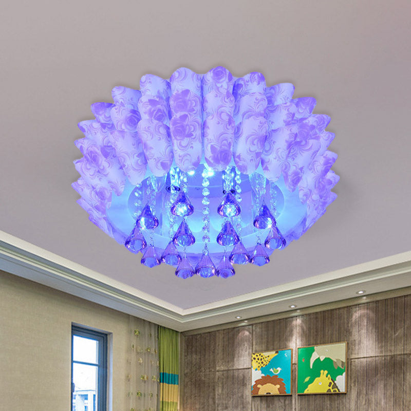 5 Lights Flush Mount Lamp Modernism Blossom Crystal Ceiling Lighting in Pink/Purple for Bedroom Purple Clearhalo 'Ceiling Lights' 'Close To Ceiling Lights' 'Close to ceiling' 'Flush mount' Lighting' 798818