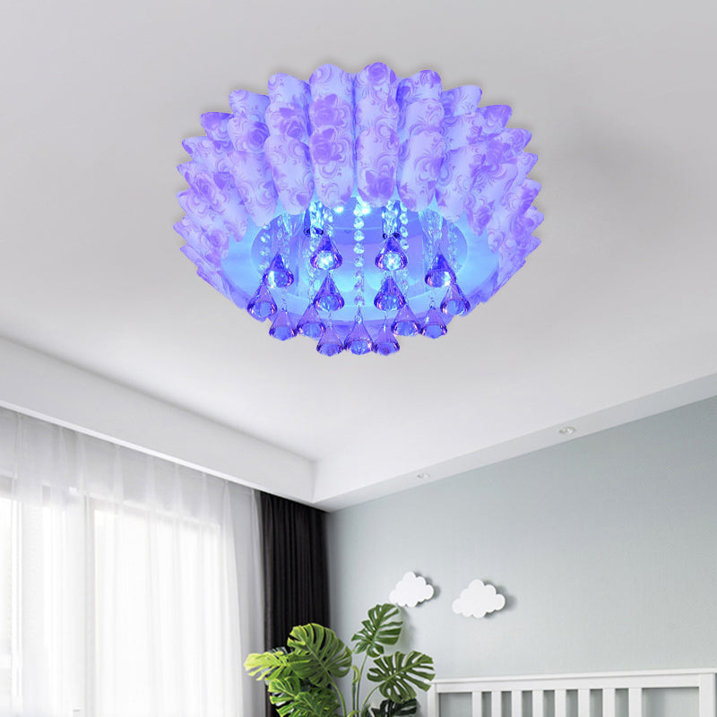 5 Lights Flush Mount Lamp Modernism Blossom Crystal Ceiling Lighting in Pink/Purple for Bedroom Clearhalo 'Ceiling Lights' 'Close To Ceiling Lights' 'Close to ceiling' 'Flush mount' Lighting' 798819