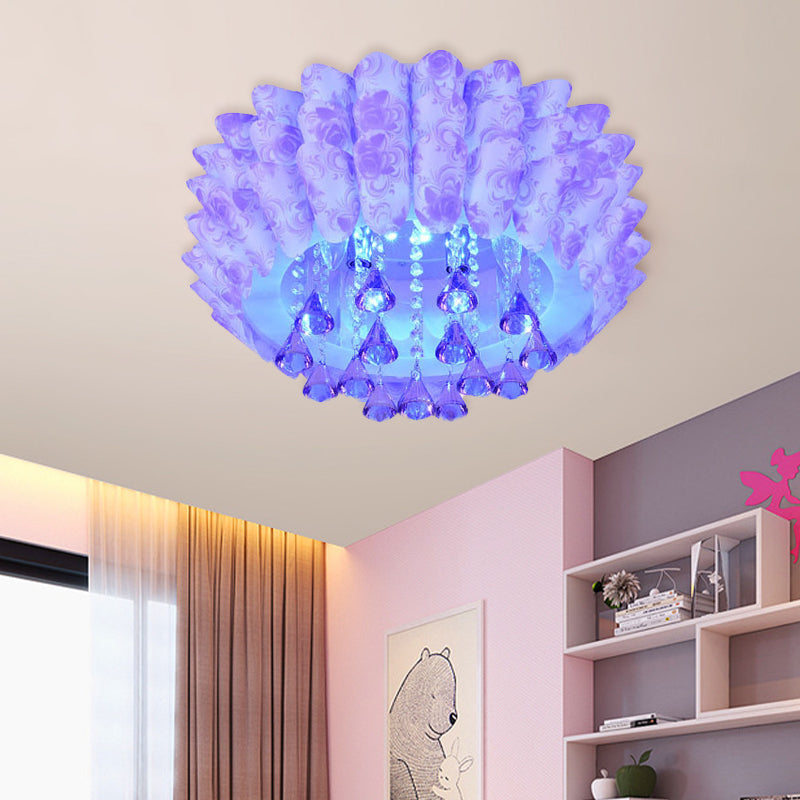 5 Lights Flush Mount Lamp Modernism Blossom Crystal Ceiling Lighting in Pink/Purple for Bedroom Clearhalo 'Ceiling Lights' 'Close To Ceiling Lights' 'Close to ceiling' 'Flush mount' Lighting' 798820