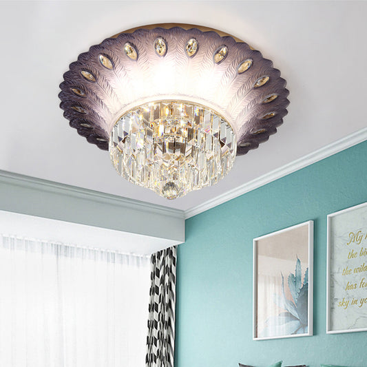 Purple Tiered Round Flush Light Simple Clear Crystal 19.5"/23.5" W LED Bedroom Ceiling Lamp with Scalloped Edge Design Purple Clearhalo 'Ceiling Lights' 'Close To Ceiling Lights' 'Close to ceiling' 'Flush mount' Lighting' 798822