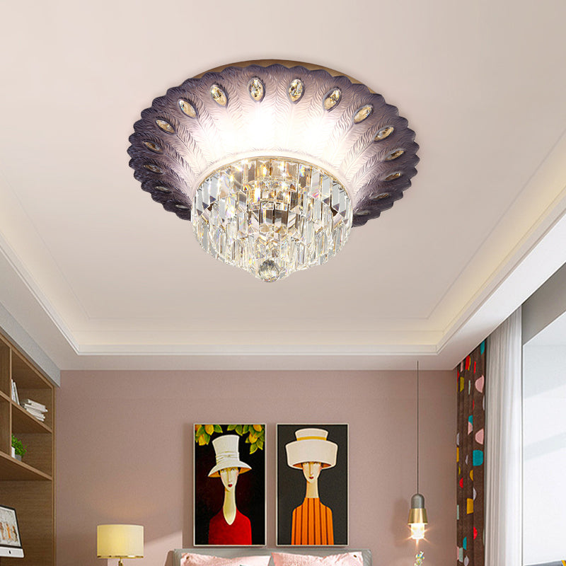 Purple Tiered Round Flush Light Simple Clear Crystal 19.5"/23.5" W LED Bedroom Ceiling Lamp with Scalloped Edge Design Clearhalo 'Ceiling Lights' 'Close To Ceiling Lights' 'Close to ceiling' 'Flush mount' Lighting' 798823