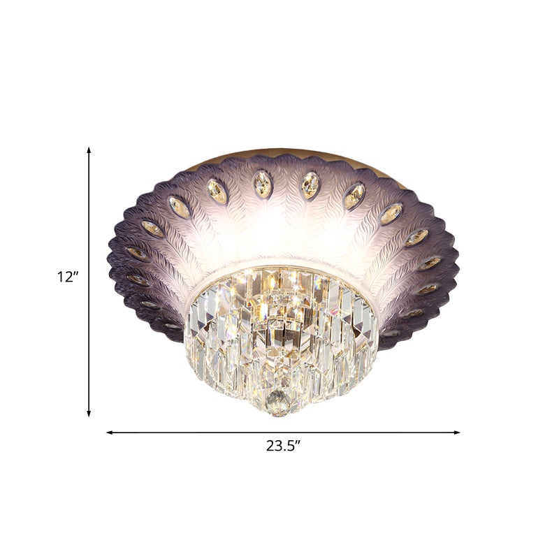 Purple Tiered Round Flush Light Simple Clear Crystal 19.5"/23.5" W LED Bedroom Ceiling Lamp with Scalloped Edge Design Clearhalo 'Ceiling Lights' 'Close To Ceiling Lights' 'Close to ceiling' 'Flush mount' Lighting' 798826