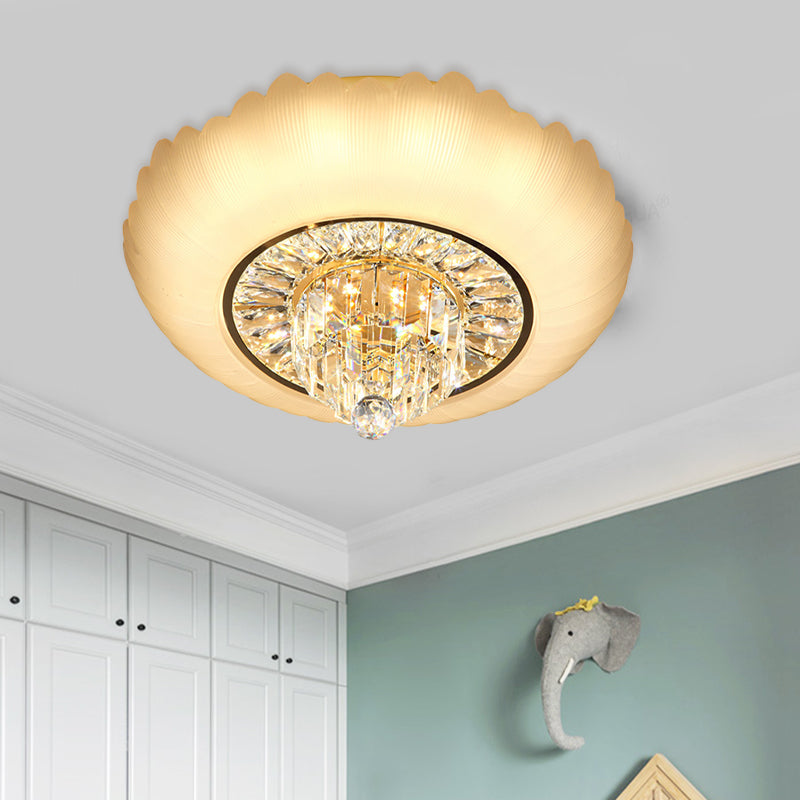 LED Ceiling Mount Minimal Living Room Faceted Crystal Flush Light Fixture with Lantern Amber Glass Shade, 16"/19.5" W Amber Clearhalo 'Ceiling Lights' 'Close To Ceiling Lights' 'Close to ceiling' 'Flush mount' Lighting' 798827