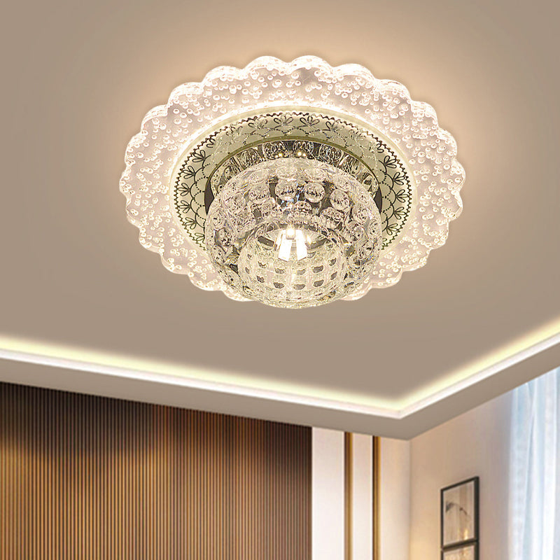 Clear Crystal Dome Flush Mount Fixture Modern LED Corridor Close to Ceiling Light with Ruffle Edge in Warm/White Light Clear Clearhalo 'Ceiling Lights' 'Close To Ceiling Lights' 'Close to ceiling' 'Flush mount' Lighting' 798840