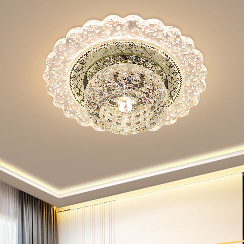 Clear Crystal Dome Flush Mount Fixture Modern LED Corridor Close to Ceiling Light with Ruffle Edge in Warm/White Light Clearhalo 'Ceiling Lights' 'Close To Ceiling Lights' 'Close to ceiling' 'Flush mount' Lighting' 798841