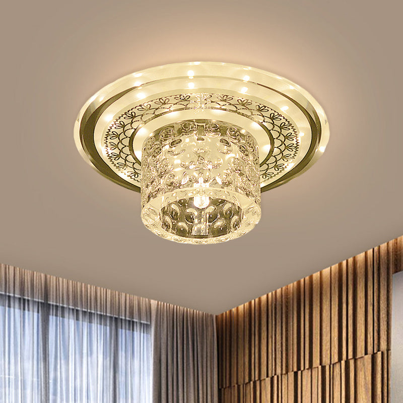 LED Cylinder Flushmount Light Contemporary Clear Crystal Ceiling Lighting for Corridor Clear Clearhalo 'Ceiling Lights' 'Close To Ceiling Lights' 'Close to ceiling' 'Flush mount' Lighting' 798844