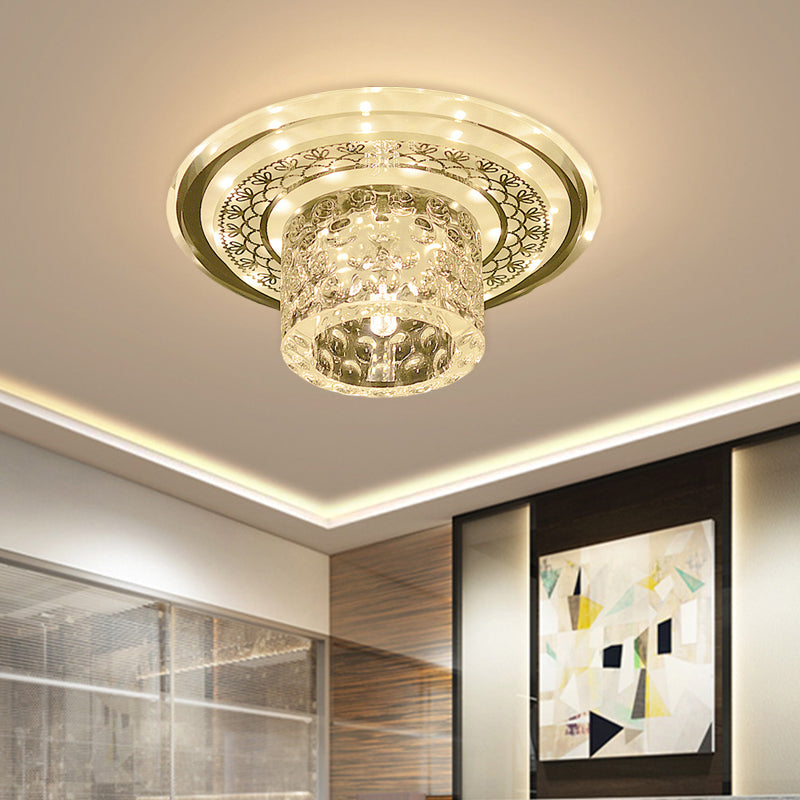 LED Cylinder Flushmount Light Contemporary Clear Crystal Ceiling Lighting for Corridor Clearhalo 'Ceiling Lights' 'Close To Ceiling Lights' 'Close to ceiling' 'Flush mount' Lighting' 798845