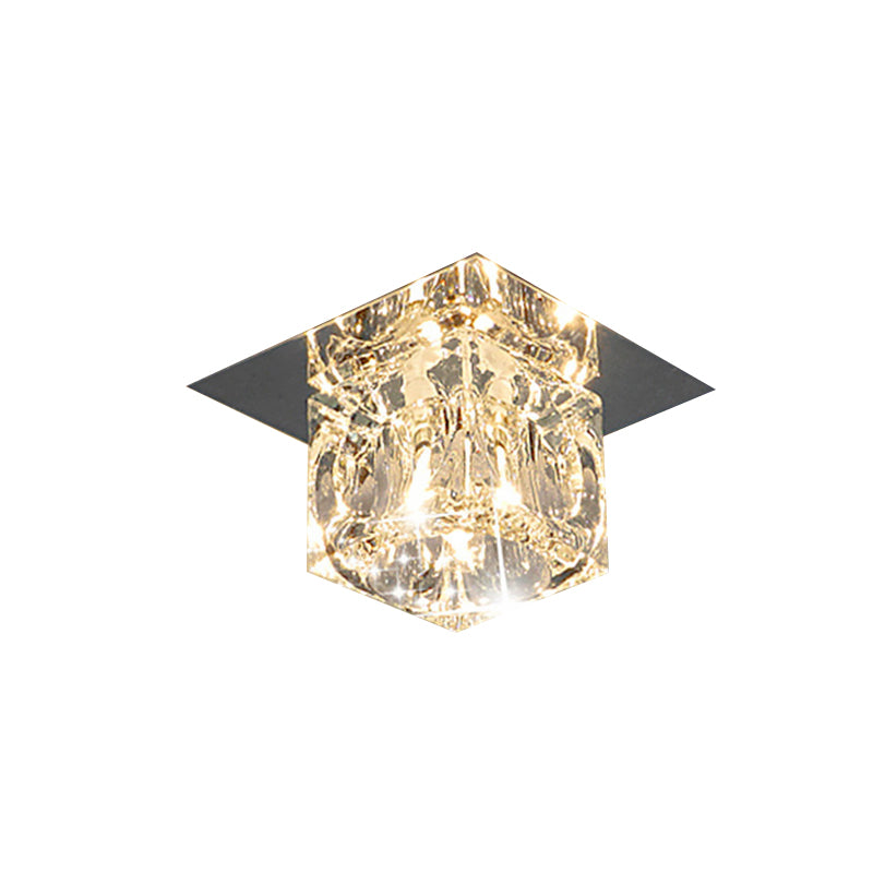 Square Beveled Crystal Flush Light Fixture Minimal LED Corridor Close to Ceiling Lamp in Chrome, Warm/White Light Clearhalo 'Ceiling Lights' 'Close To Ceiling Lights' 'Close to ceiling' 'Flush mount' Lighting' 798850