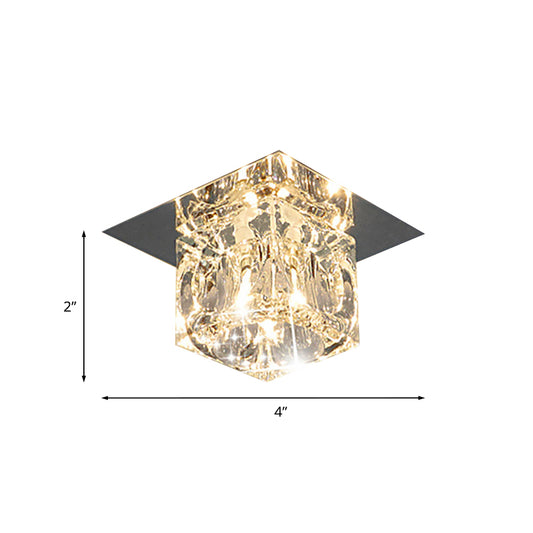 Square Beveled Crystal Flush Light Fixture Minimal LED Corridor Close to Ceiling Lamp in Chrome, Warm/White Light Clearhalo 'Ceiling Lights' 'Close To Ceiling Lights' 'Close to ceiling' 'Flush mount' Lighting' 798851