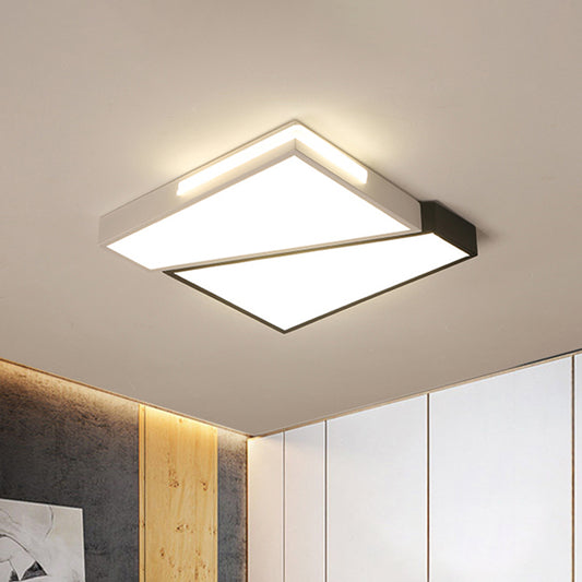 Simple Rectangular/Square Ceiling Flush Mount Light Metal LED Bedroom Flush Mount Ceiling Light in Warm/White, 21.5"/37.5"/45" Wide Black-White 21.5" White Clearhalo 'Ceiling Lights' 'Close To Ceiling Lights' 'Close to ceiling' 'Flush mount' Lighting' 798858