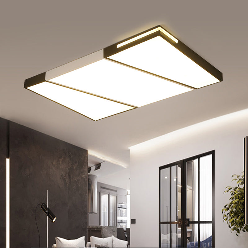 Simple Rectangular/Square Ceiling Flush Mount Light Metal LED Bedroom Flush Mount Ceiling Light in Warm/White, 21.5"/37.5"/45" Wide Black-White Clearhalo 'Ceiling Lights' 'Close To Ceiling Lights' 'Close to ceiling' 'Flush mount' Lighting' 798864