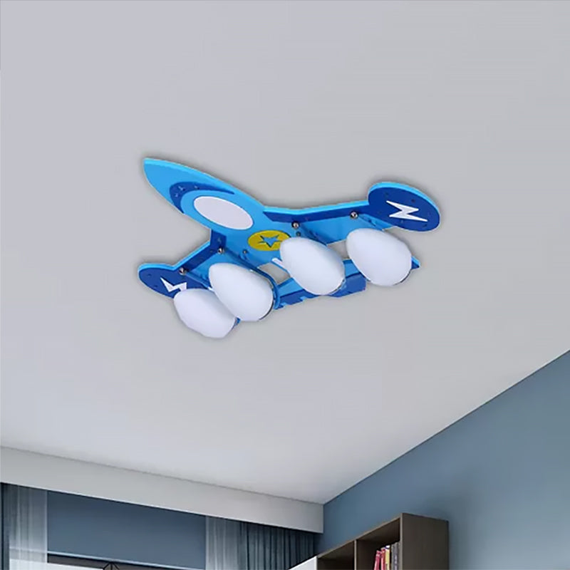 Blue Airplane Flush Mount Ceiling Light 4 Bulbs Cartoon Metal Ceiling Light Fixture for Bedroom Clearhalo 'Ceiling Lights' 'Close To Ceiling Lights' 'Close to ceiling' 'Flush mount' Lighting' 798869