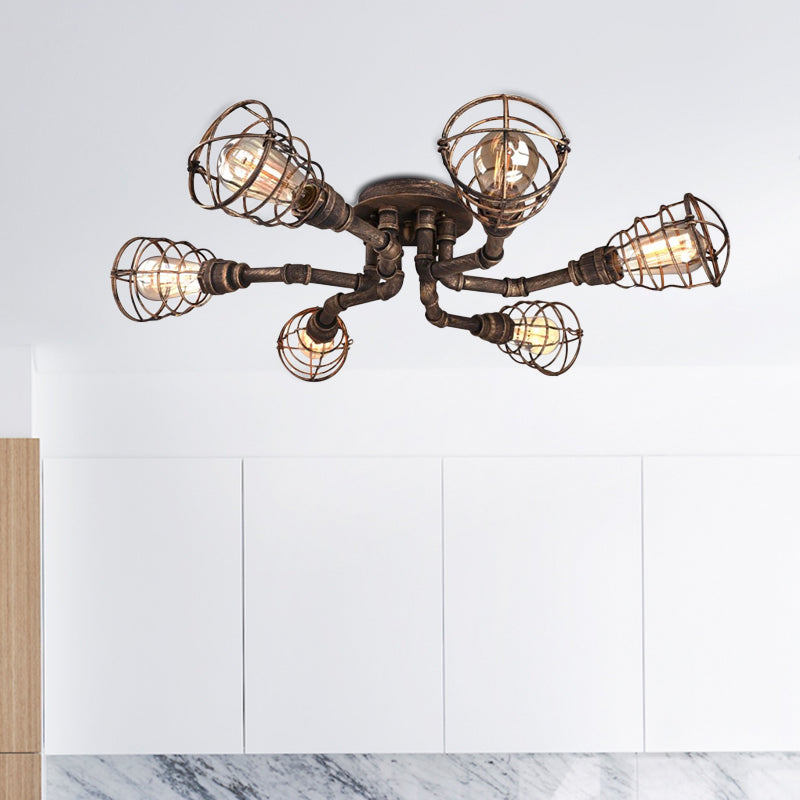 Black/Bronze 4/6/8 Bulbs Ceiling Lamp Farmhouse Metal Twisted Pipe Semi Flush Light Fixture for Restaurant Clearhalo 'Ceiling Lights' 'Close To Ceiling Lights' 'Close to ceiling' 'Semi-flushmount' Lighting' 798880