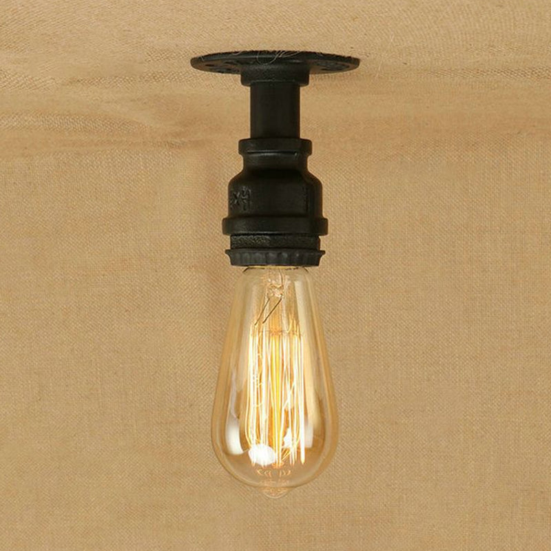 1 Bulb Piping Semi Flush Light with Bare Bulb Industrial Black Metallic Mini Semi Flush Light for Corridor Clearhalo 'Ceiling Lights' 'Close To Ceiling Lights' 'Close to ceiling' 'Semi-flushmount' Lighting' 798883