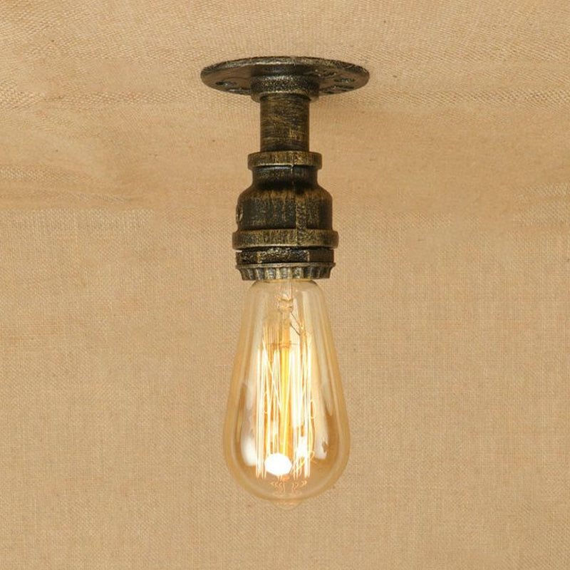 1 Head Iron Semi Flush Lighting Industrial Rustic Bronze/Antique Brass Open Bulb Corridor Ceiling Lamp Clearhalo 'Ceiling Lights' 'Close To Ceiling Lights' 'Close to ceiling' 'Semi-flushmount' Lighting' 798884