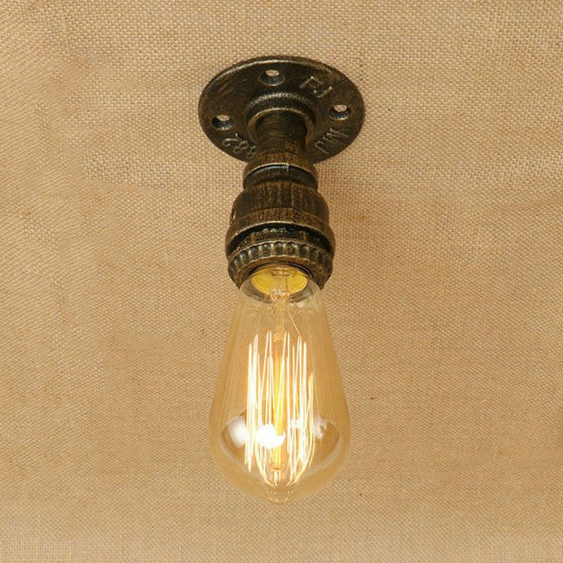 1 Head Iron Semi Flush Lighting Industrial Rustic Bronze/Antique Brass Open Bulb Corridor Ceiling Lamp Clearhalo 'Ceiling Lights' 'Close To Ceiling Lights' 'Close to ceiling' 'Semi-flushmount' Lighting' 798885