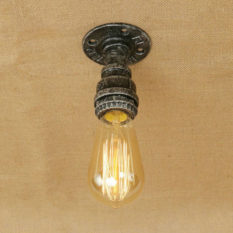 1 Head Iron Semi Flush Lighting Industrial Rustic Bronze/Antique Brass Open Bulb Corridor Ceiling Lamp Clearhalo 'Ceiling Lights' 'Close To Ceiling Lights' 'Close to ceiling' 'Semi-flushmount' Lighting' 798889