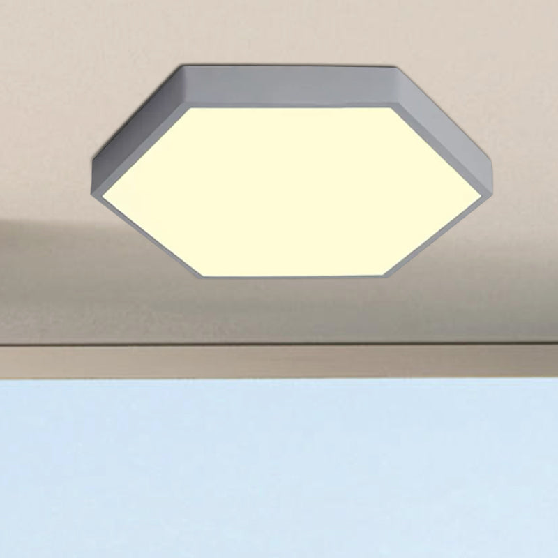 Modern Led Flush Mount with Metal Shade Gray/Yellow/Blue Hexagon Flush Mount Fixture in White/Warm Light, 16"/19.5"/23.5" Wide Clearhalo 'Ceiling Lights' 'Close To Ceiling Lights' 'Close to ceiling' 'Flush mount' Lighting' 798898