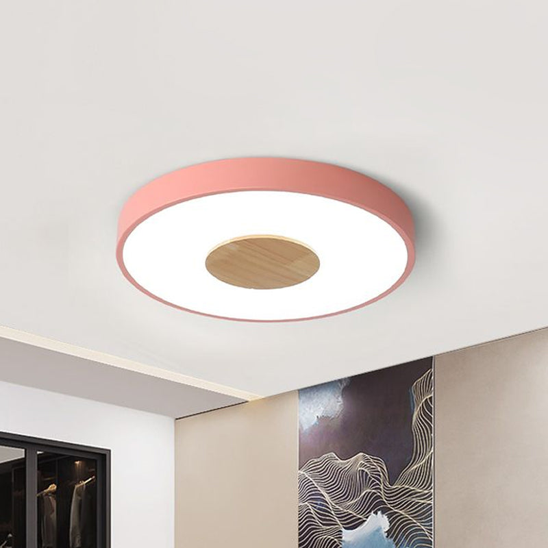 Pink/Blue/Green Round Flush Mount Ceiling Light Nordic Metal Integrated LED Ceiling Mounted Fixture for Bedroom, 12"/16"/19.5" Dia Clearhalo 'Ceiling Lights' 'Close To Ceiling Lights' 'Close to ceiling' 'Flush mount' Lighting' 798905