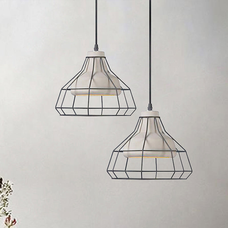 Cement Cone Suspension Light Modernist 1 Light Black Hanging Pendant Lamp with Wire-Cage Shade, 10.5"/14" Wide Clearhalo 'Ceiling Lights' 'Modern Pendants' 'Modern' 'Pendant Lights' 'Pendants' Lighting' 798907