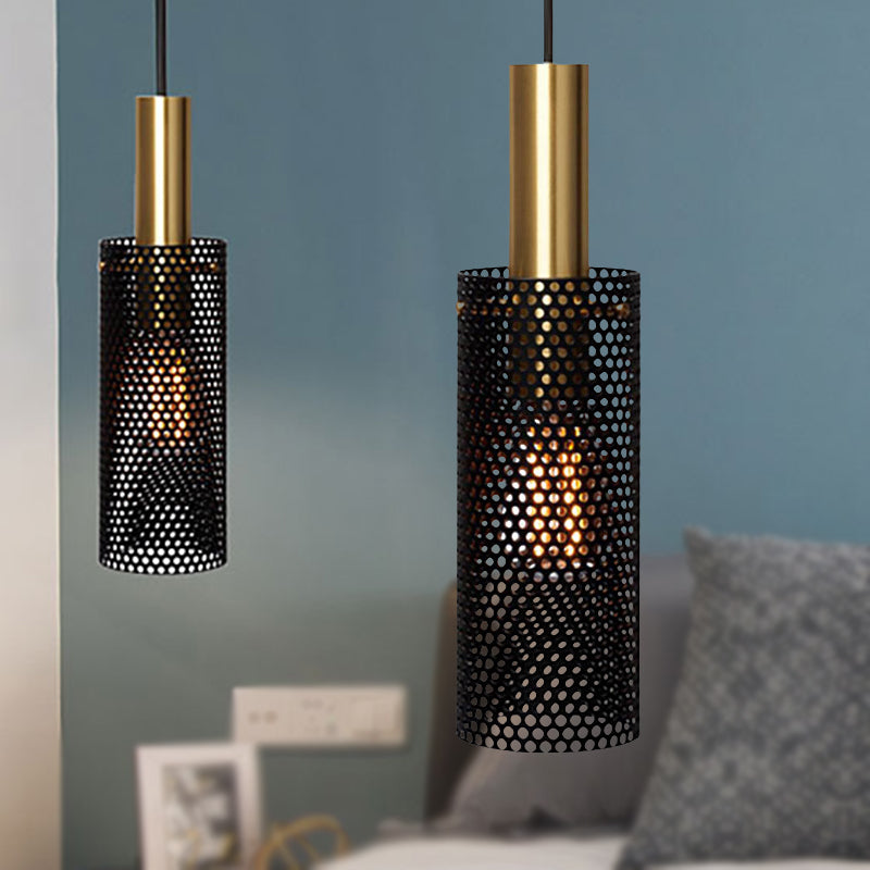 Hollow Design Cylinder Hanging Lamp Metal 1 Light Simple Mini Pendant in Black/White Clearhalo 'Ceiling Lights' 'Modern Pendants' 'Modern' 'Pendant Lights' 'Pendants' Lighting' 798910