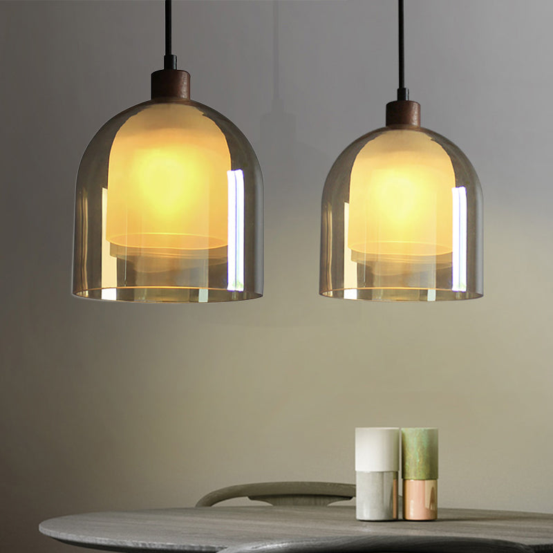 Amber Glass Bell Pendant Light Contemporary 1 Head Light Bronze Ceiling Lamp with Inner Glass Shade Clearhalo 'Ceiling Lights' 'Glass shade' 'Glass' 'Modern Pendants' 'Modern' 'Pendant Lights' 'Pendants' Lighting' 798948