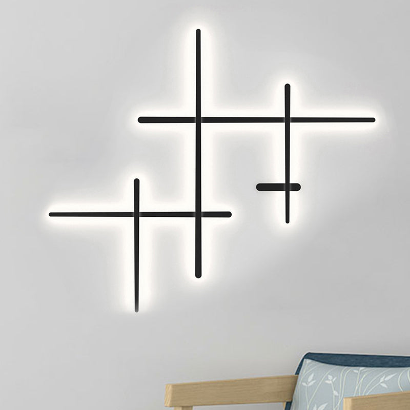 Crossed Lines Large Wall Lighting Metal LED Modern Wall Mount Light in Black for Living Room 5.0 Black Clearhalo 'Cast Iron' 'Glass' 'Industrial' 'Modern wall lights' 'Modern' 'Tiffany' 'Traditional wall lights' 'Wall Lamps & Sconces' 'Wall Lights' Lighting' 798955