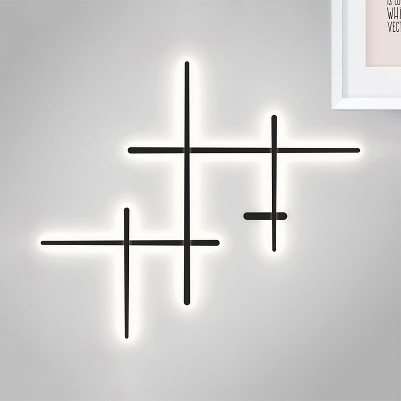 Crossed Lines Large Wall Lighting Metal LED Modern Wall Mount Light in Black for Living Room Clearhalo 'Cast Iron' 'Glass' 'Industrial' 'Modern wall lights' 'Modern' 'Tiffany' 'Traditional wall lights' 'Wall Lamps & Sconces' 'Wall Lights' Lighting' 798956