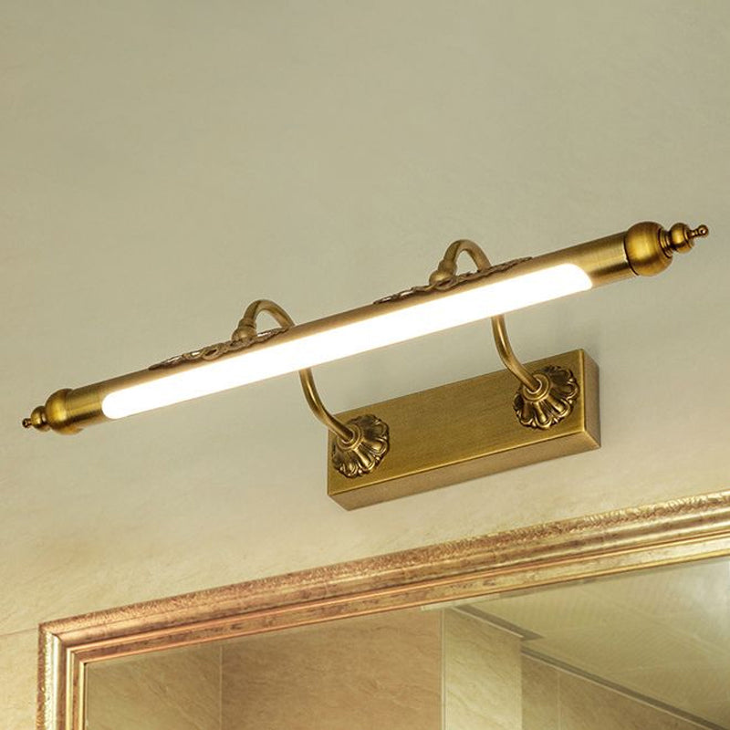 Metallic Linear Vanity Light Modernism Style 18"/21.5" Wide LED Brass Wall Sconce Lighting in Warm/White Lighting for Bathroom Clearhalo 'Cast Iron' 'Glass' 'Industrial' 'Modern wall lights' 'Modern' 'Tiffany' 'Traditional wall lights' 'Wall Lamps & Sconces' 'Wall Lights' Lighting' 798958
