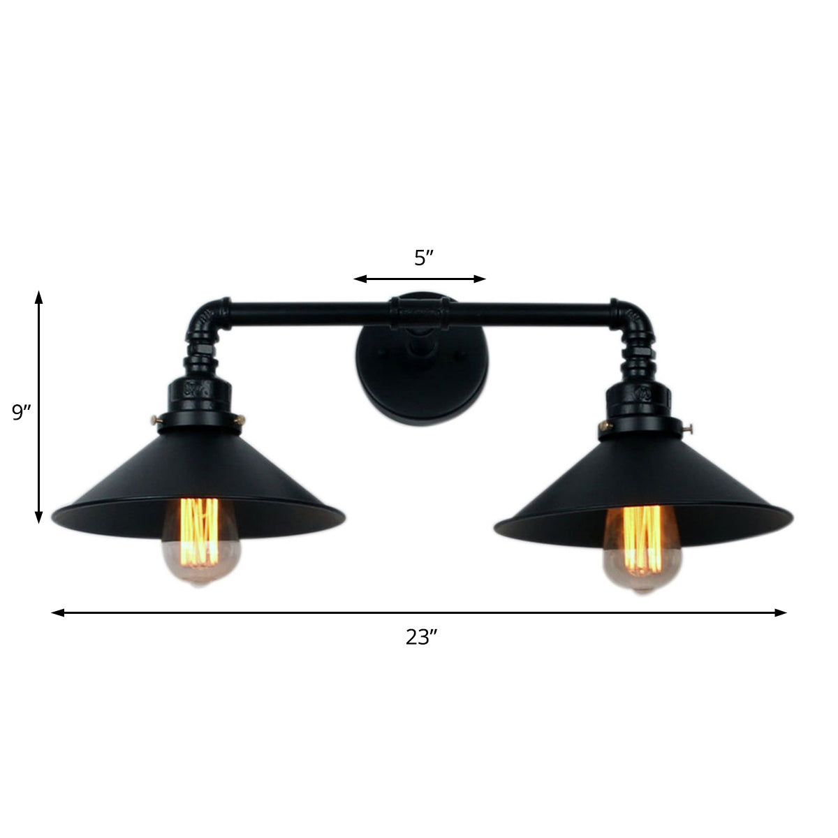 Black Cone Wall Lighting Industrial Metal 2 Lights Living Room Sconce Lamp with Round Backplate Clearhalo 'Art deco wall lights' 'Cast Iron' 'Glass' 'Industrial wall lights' 'Industrial' 'Middle century wall lights' 'Modern' 'Rustic wall lights' 'Tiffany' 'Traditional wall lights' 'Wall Lamps & Sconces' 'Wall Lights' Lighting' 798974