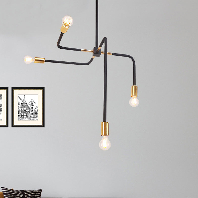 4 Curved Arms Ceiling Lamp Postmodern Metal Bare Bulbs Black Hanging Chandelier Light for Living Room Clearhalo 'Ceiling Lights' 'Chandeliers' 'Modern Chandeliers' 'Modern' Lighting' 798986