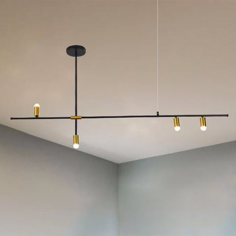 Metal Rectilinear Chandelier Light Modern 3/4/9 Lights Black Hanging Ceiling Light Fixture Clearhalo 'Ceiling Lights' 'Chandeliers' 'Modern Chandeliers' 'Modern' Lighting' 798988