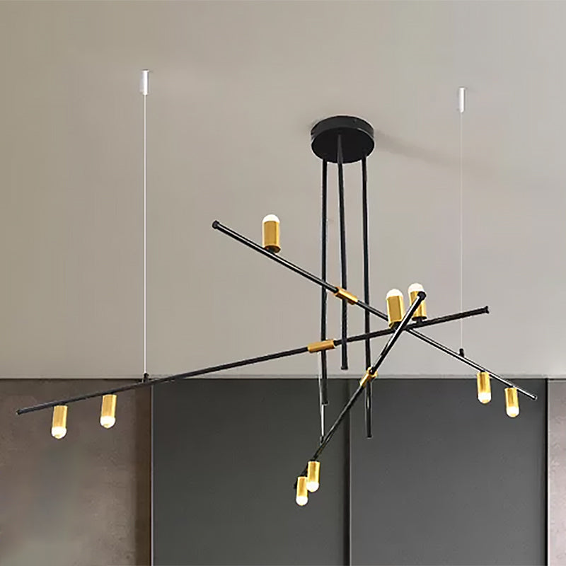 Metal Rectilinear Chandelier Light Modern 3/4/9 Lights Black Hanging Ceiling Light Fixture Clearhalo 'Ceiling Lights' 'Chandeliers' 'Modern Chandeliers' 'Modern' Lighting' 798989