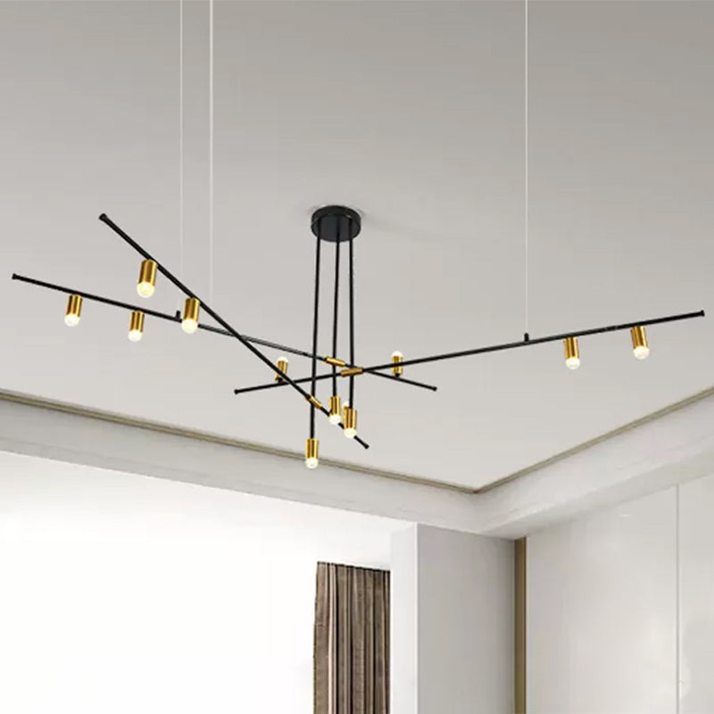 Metal Rectilinear Chandelier Light Modern 3/4/9 Lights Black Hanging Ceiling Light Fixture Clearhalo 'Ceiling Lights' 'Chandeliers' 'Modern Chandeliers' 'Modern' Lighting' 798990